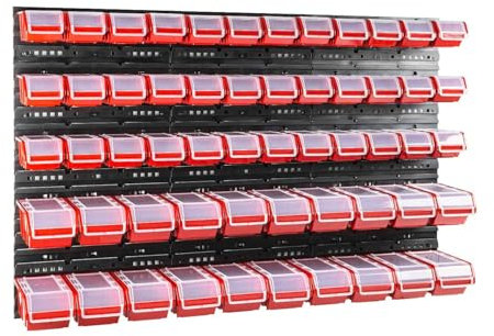 56 stck. Box mit Deckel + Wandregal 120 x 80 cm, Stapelboxen Schüttenregal Sichtlagerkästen Lagersystem