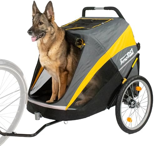 InnoPet Hercules 2-in-1 Dog Stroller and Bike Trailer Yellow/Grey - Large Dog Buggy & Bicycle Trailer with Bike Tow Bar, 20” Pneumatic Wheels, Rain Cover