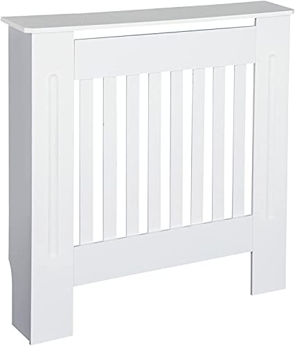 Radiator Cover Small Cabinet Modern White Painted Wooden Vertical Slat Cabinet Shelving Display Home Furniture Grill Heater Cabinet Shelf for Home Living Room Bedroom Small 78 x 19 x 82cm