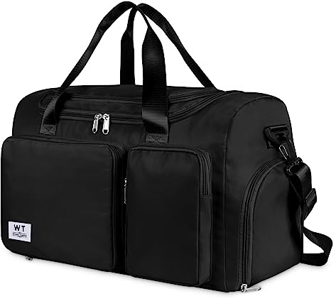 WT Wisdom Together Sac de Voyage Pliable de Grande Capacité, Sac de Sport avec Compartiment à Chaussures, Sac de Transport pour Voyage Léger Imperméable Sac de séparation Sec et Humide (Nior 2)