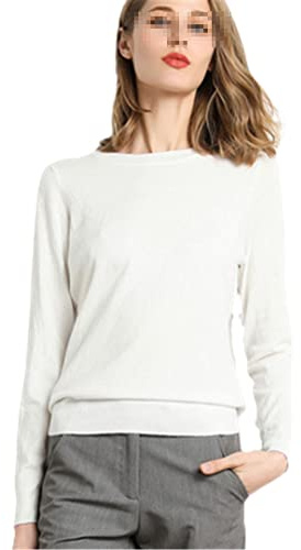 Pullover kashmir tröja dam stickad bas O-hals tröja, Vitt, XXL