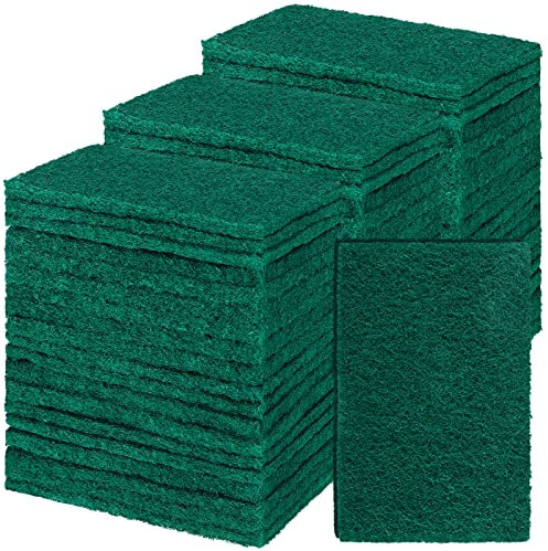 Hoolerry 100 Pcs Heavy Duty Scouring Pads Non Scratch Household Scrub Pads for Cleaning Reusable Pan Scrubber Anti Grease Scrubbing Pads for Dish Kitchen Metal Grills, 4.3 x 3 x 0.3 in (Green)