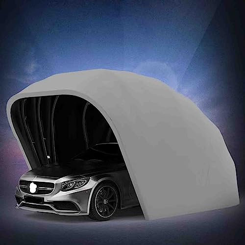 Cochera a Prueba de Todo Clima, Garaje Plegable móvil Toldo de Coche Cochera Semiautomática Anti-exposición, Refugio Durable con Cerradura, 18 pies (Silver)