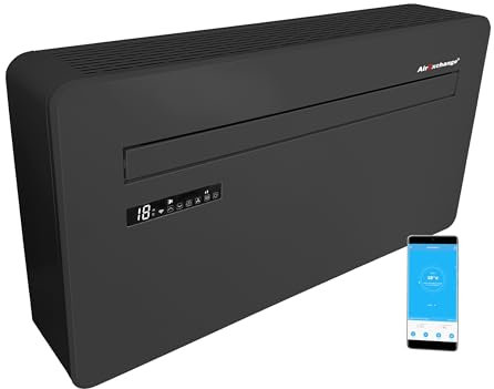 AirExchange - Wand-Monoblock-Klimaanlage-Wärmepumpe-INVERTER, 4-in-1 Klimaanlage ohne Außengerät, Heizen, Kühlen, Entfeuchten, Reinigen, 12.000 BTU, bis 80 m², R290, SCHWARZ