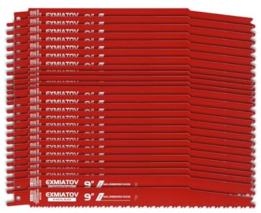 25 Pack 9 Inch 6/12 TPI Reciprocating Saw Blades, Stud and Nail Saw Blades, Bi-Metal 9 6-12 TPI Saw Blade for Cutting Wood and Nail-Embedded Wood, Metals, PVC, Pallets etc, with Organizer Case