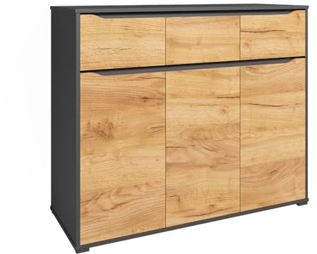 Vicco Kommode Ruben, Anthrazit/Goldkraft Eiche, 120 x 101 cm mit Schubladen
