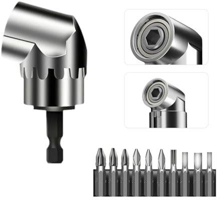 Adattatore per avvitatore angolare a 105°, versatile con supporto magnetico da 1/4, angolo con punta a vite, per forare in spazi ristretti (corto)