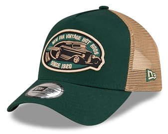New Era Hot Rod Berretto da Camionista Auto d'Epoca Snapback Regolabile Visiera Curva Auto Maglia Cappellino Verde Beige