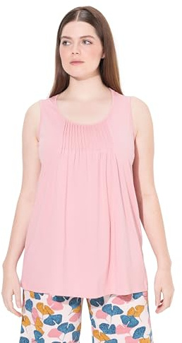 Ulla Popken Damen große Größen Übergrößen Plus Size Pyjama-Top, Biesen, Rundhals, ärmellos, Biobaumwolle zartrosa 50+ 840548510-50+