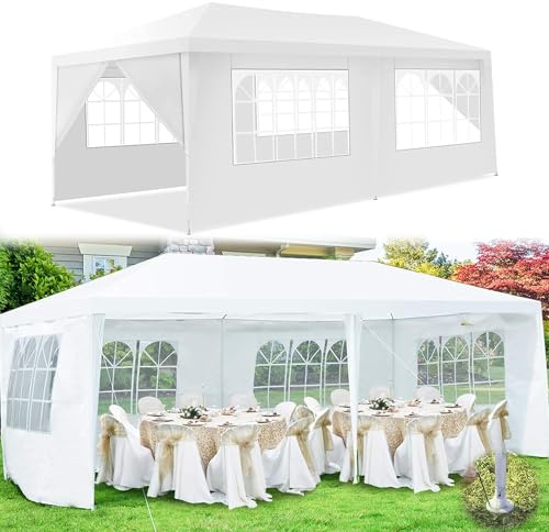 RELAX4LIFE Tonnelle de Jardin Extérieur 3x6 Imperméable, Barnum 3x6 avec 6 Parois Amovibles, Tente de Reception en PE, Sac de Transport, Facile à Monter pour Mariage Marché (3X6 | 6 Bâches)