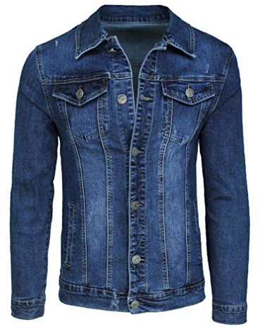 Evoga Giubbotto di jeans uomo casual denim giacca giubbino moto slim fit Jacket