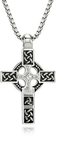 Sumpgle Collana Croce Nodo Celtico Gioielli in acciaio titanio Accessori moda uomo Oro Nero Colore argento Unisex Ciondolo stile celtico