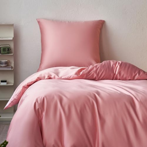 SALAD HOUSE - Mako Satin Bettwäsche 135x200 Rosa - 100% Ägyptische Baumwolle (400 TC) - Hochwertig, Kühlend, Bügelleicht & Glatt wie Seide - Bettbezug Set mit Kissen 80x80 & Reißverschluss