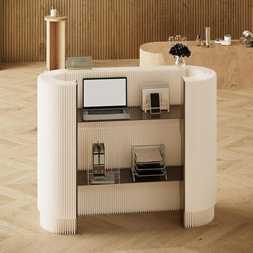 Reception Desk, Curved Portable Check Out Stand, Display Rack, Front Office Desk for Craft Shows, Hotel Lobby, Store Display