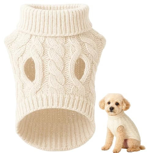 Dog Jumper, Pet Dog Turtleneck Knitting Sweater Coat, Warm Winter Clothing for Small Dogs Puppies and Small Breeds, Cozy Outfit for Cold Weather, White