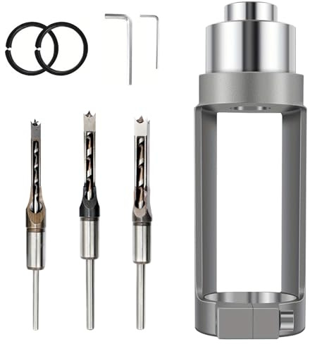 Adattatore per Punta da Trapano per Foro, Adattatore Fori Quadrati Utensile Lavorazione del Legno Staffa di Fissaggio a Tenone con 3 punte da trapano