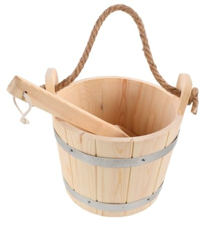 TOBBOMEY Seau Sauna Bois avec Doublure et Poignée Ergonomique Seau Bois pour Sauna et Arrosage de Jardin Kit Multifonctionnel pour Femme et Homme