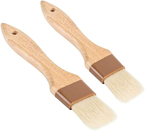 Set di 2 pennelli da pasticceria, larghezza 2,5 cm e 3,8 cm, con setole di cinghiale e manici in legno duro laccato, per barbecue, salsa, salsa, cottura e marinata