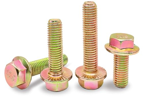 Hoomuy M6 x 16mm 25pcs Heavy Duty Flanged Hex Head Bolts, Flange Hexagon Head Screws, 10.9 Grade Alloy Steel, Yellow Zinc Plated, Metric Fully Thread