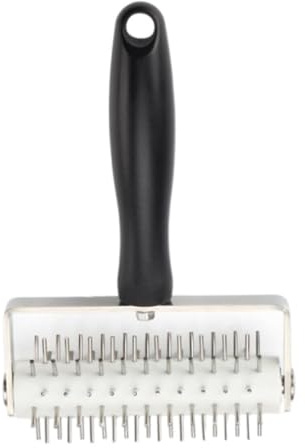SECFOU Rullo per Impasto Pizza in Acciaio Inox 304 Manico Nero, Rotella per Pasta Sfoglia e Pizza Docker, Strumento da Cucina Leggero Foro per Appenderlo, per Casa e Panetteria