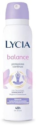 Lycia, Balance Deodorante Spray con Fragranza da Tecnologia Certificata, Migliora il Benessere, Efficacia fino a 48H, Senza Alcool, 150 ml