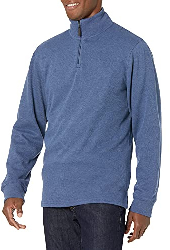 Amazon Essentials Men's Quarter-Zip French Rib Jumper, Blue Heather, XXL