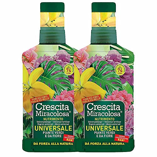Crescita Miracolosa Concime Liquido Universale Piante Verdi e da Fiore 750 ml - Set 2 Pezzi -| L'unico col Fattore RAM | Concentrato per Ottenere 74 Litri di Concime Multiuso