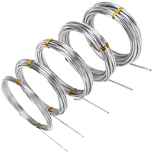 Aluminium Draht Silber zum Basteln, 5 Größen (1mm, 1,5mm, 2mm, 2,5mm, 3mm), 5m lang - Aluminiumdraht, Biegedraht Aludraht Basteldraht Schmuckdraht für Schmuck, DIY, Blumendraht, Dekodraht, Perlendraht
