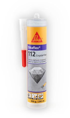 SIKA - Adesivo invisibile - Sikaflex-112 Crystal Clear - Effetto cristallo per incollare vetro e specchi - Presa iniziale forte e pulizia totale - 290ml