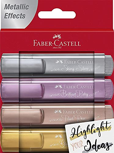 FABER-CASTELL 154640 - Textmarker Set TL 46, 4er Etui, Metallic Farben, mit langlebiger Keilspitze, Strichbreite 1 - 5 mm