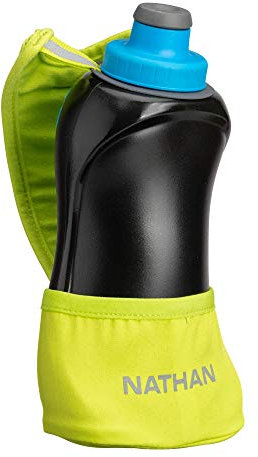 Nathan Running Handheld Quick Squeeze. No-Grip Adjustable Hand Strap. 12oz / 18oz / Insulated. Reflective Hydration Water Bottle. (18oz, Lime/Black)