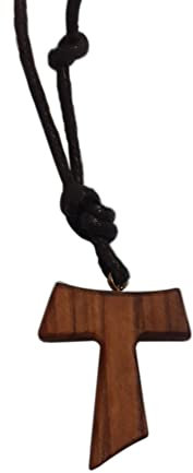Generico Franziskaner Tau Anhänger aus Olivenholz mit Kordel. Kreuz des Heiligen Franziskus von Assisi für Katholische Männer und Frauen - H 3.5 cm