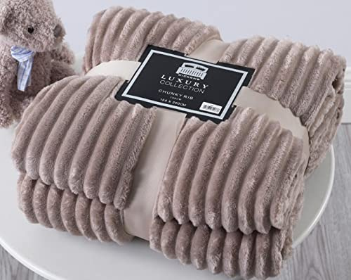 Luxury Chunky Rib Throw Soft Warm Blanket Fleece Throw Warm Cody Sofa Bed Decor (Beige/Mink, 200CM X 240CM)
