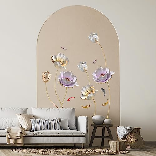 Tanlaby Stickers Muraux Fleur 3d Autocollants Muraux Grand Lotus Sticker Mural Fleur ColoréE Et Carpe Pour Salons Chambres Bureaux Canapé Fond DéCoration Murale De La Maison