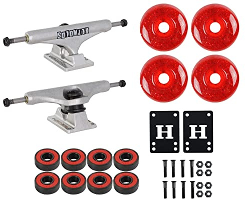 Independent Skateboard Trucks Andrew Reynolds Hollow Mid 129 7.75 with 53mm Red Wheels, ABEC 5 Bearings, Mounting Hardware, Optional Risers Included