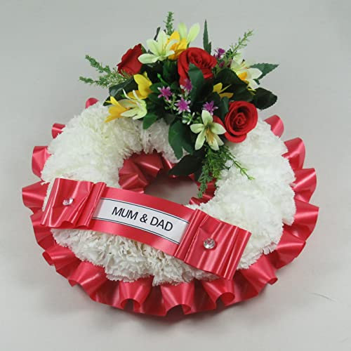 Artificial Wreath for Funeral or Grave - Round Open Tribute with Multicolour Spray - Long Lasting Flowers for Graveside Cemetary