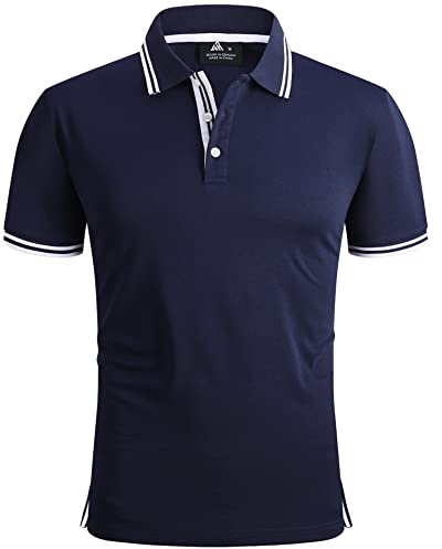 SwissWell Polo Homme Manches Courtes Golf Respirant Tshirt Polos de Sport Homme Eté Séchage Rapide Tennis Chemises Bleu et Blanc L