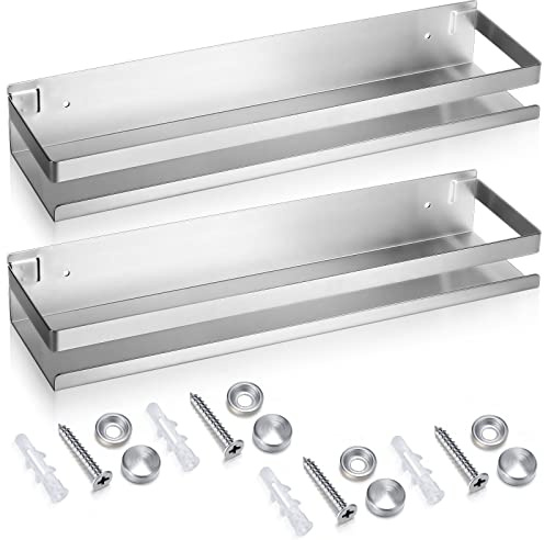 Lallisa 2 estantes flotantes de Acero Inoxidable para baño, Ducha, estantes flotantes para Montar en la Pared, Estante Organizador de Almacenamiento de 16 Pulgadas para baño, Cocina, Sala de Estar