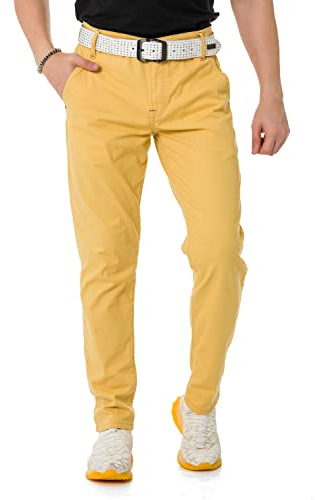 Cipo & Baxx Herren Chinohose Stretch Basic Baumwolle Slim Fit CD842 Mustard W32 L34