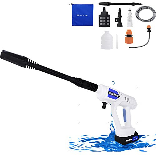 Pistola de Alta Presión sin Cable, 480PSI Hidrolimpiadora portátil de Mano, Limpiador a presión con 2 Conectores y 1 Boquilla, Hidrolimpiadora a Chorro sin Cable para Patios y Coches, 1 batería