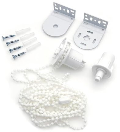 JZK White 32mm metal roller blind mounting brackets with bead chain, roller blind spares replacement repair kit, roller blind mechanism, top fixing, side fittings