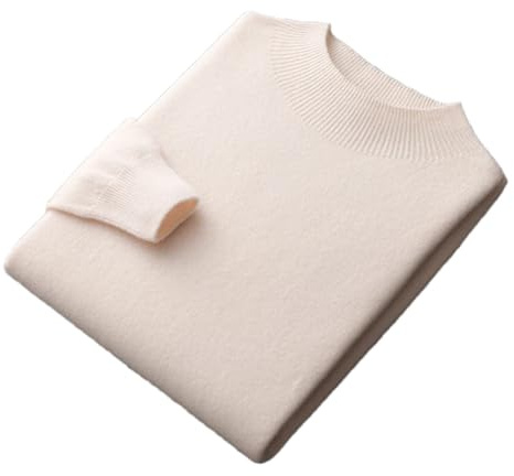 Maglione da uomo in cashmere senza cuciture 100% lana merino lavorato a maglia pullover maglione casual da lavoro con collo a lupetto, Beige, XXL