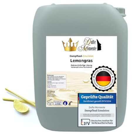 Dufte Momente | Dampfbad Emulsion 10 Liter Lemongras | geprüfte Qualität | mit naturreinen und natürlichen ätherischen Ölen | gebrauchsfertig | vegan und ohne Tierversuche