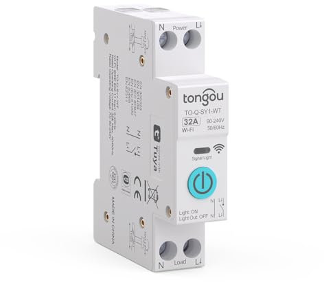TONGOU 32A DIY Interrupteur Intelligent Compatible avec Alexa, Google Assistant, TUYA/Smart Life APP Contrôle à Distance, Rail Din Commutateur WiFi avec Commande Vocale et Fonction de Temps