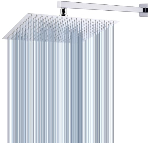 Soffione Doccia Voolan Rain con Braccio di Estensione, Soffioni a Pioggia in Acciaio Inossidabile, Soffione Doccia 40.5cm Quadrato ad Alto Flusso (Braccio Doccia 51cm)