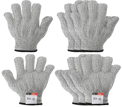 PATIKIL Guanti Antitaglio, 4 Paia Livello 5 Protezione Guanti Anti Taglio Per Cucina Intagli Legno, XXX-Small, Grigio