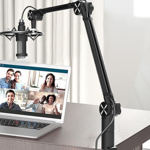 Mikrofonarm, 360° vridbar mikrofonstativ med bordshållare justerbar boom arm med 3/8 tum till 5/8 tum skruvadapter för podcast-streaming spelinspelningar