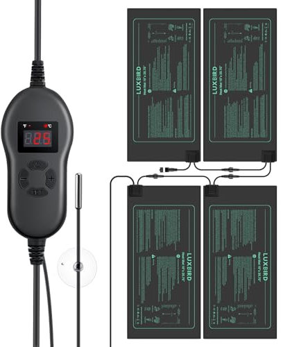 Luxbird 4 Heizmatten mit 1 Controller, Timing-Funktion, Zimmergewächshaus Wärmematte 30 Watt, Eins-zu-viele-Steuerung, IP67 Wasserdicht, heizmatten Pflanzen, 52.7x25.4cm