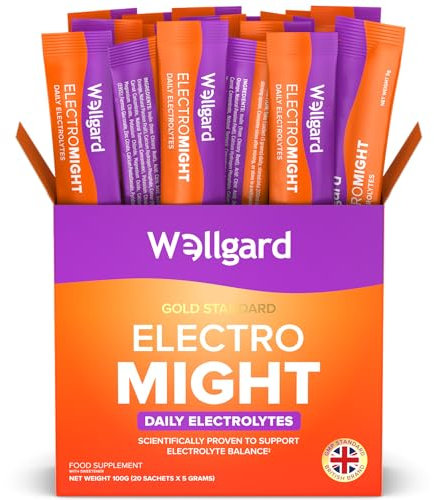 Wellgard Electromight - Advanced Electrolytes Sachets with Magnesium, Iron & Vitamin C, Energy & Muscle Function Supplement, 20 Sachets