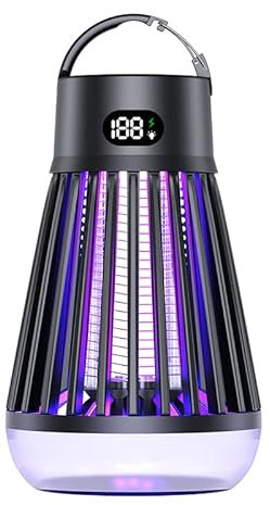 Mata Mosquitos Electrico, Lampara Antimosquitos Exterior, Lámpara Antimosquitos Recargable, Resistente all'acqua IPX5, 2000V, con Lámpara Led, para Interior, Exterior, Camping, Viajes (Negro 2)